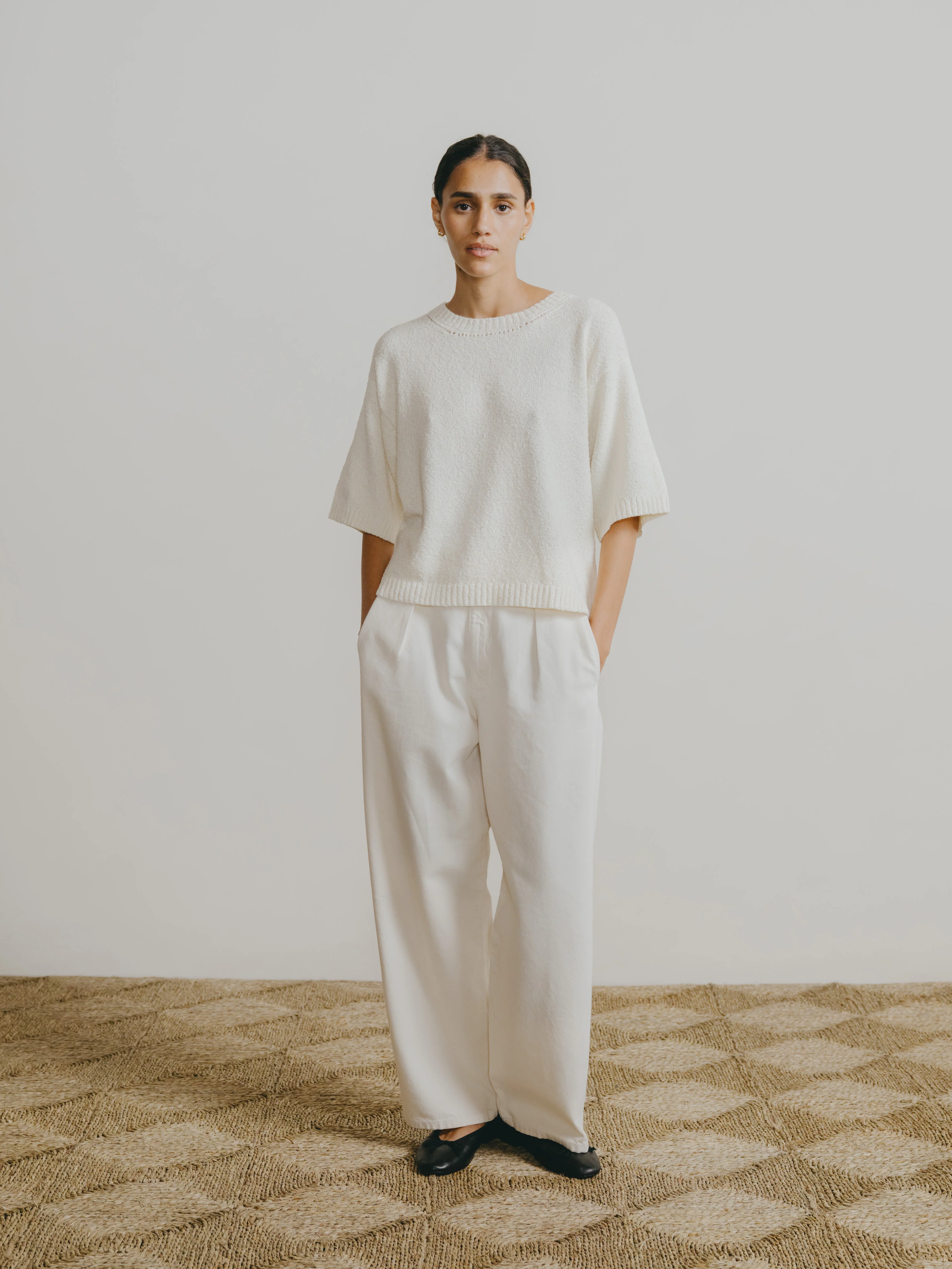 Women's S/S Round Pocket Tee - Brown - Cotton Multi Wide Stripe Jersey