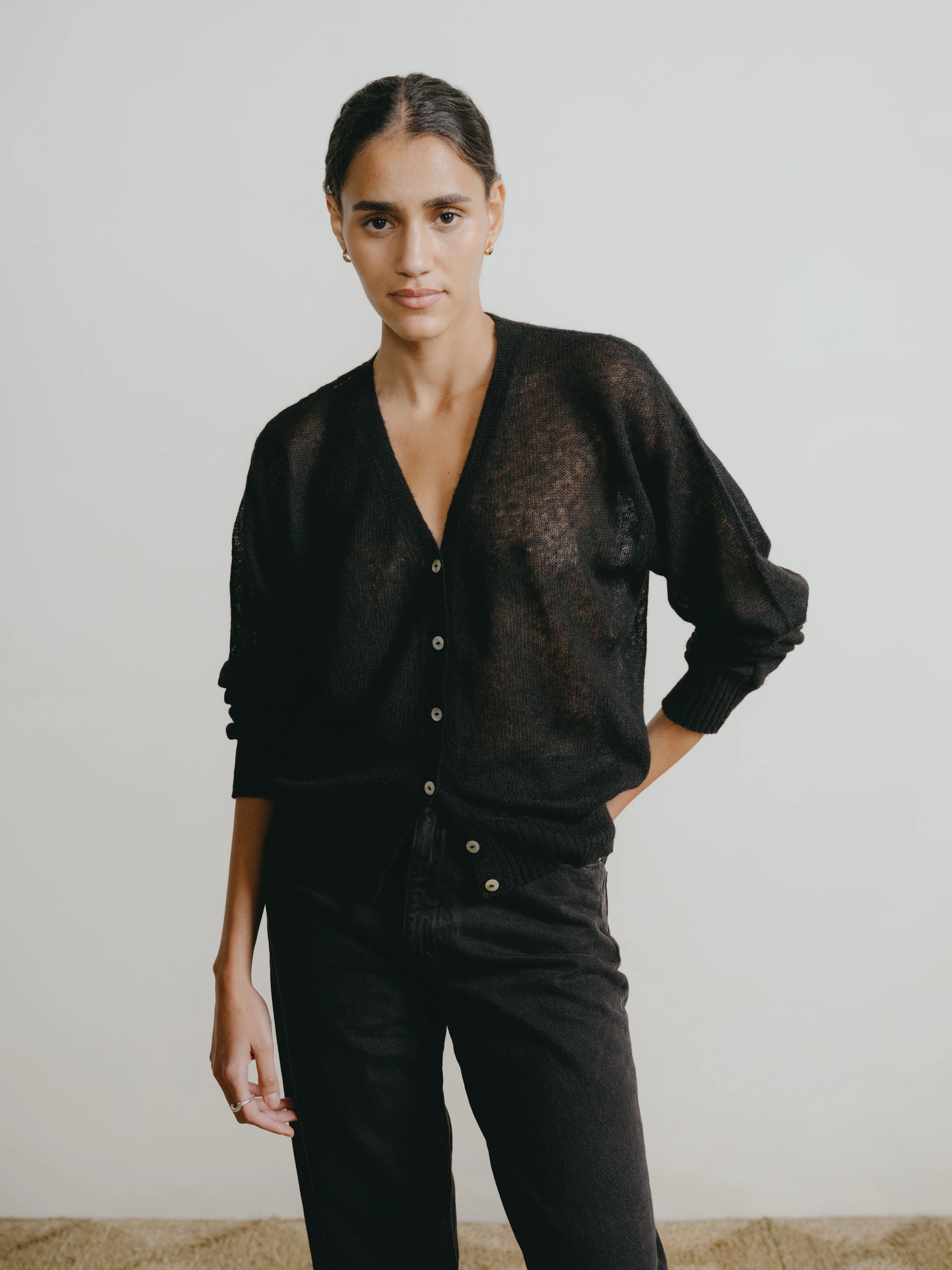 S/S Round Pocket Tee - Brown - Cotton Multi Wide Stripe Jersey